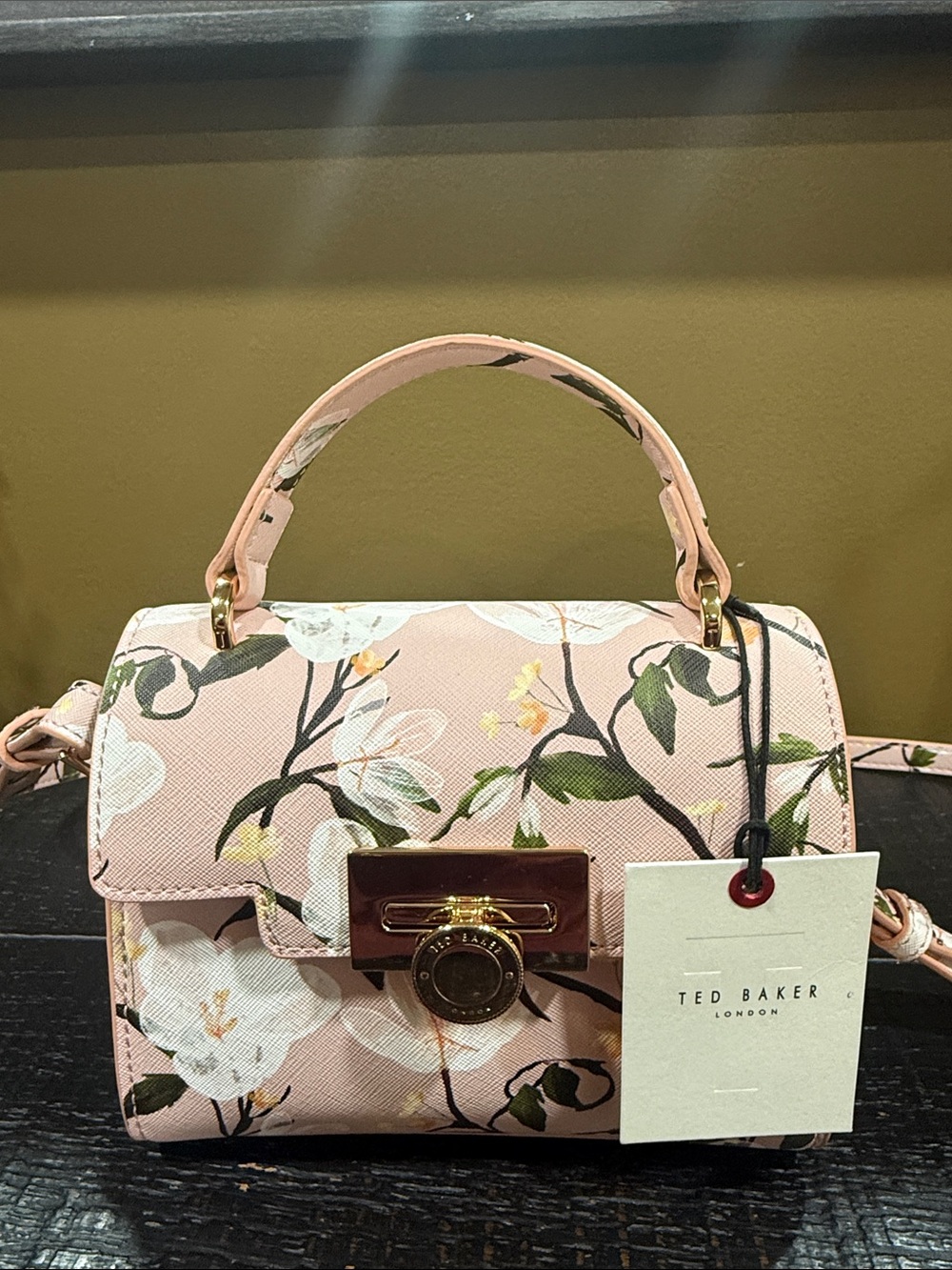 Ted Baker Pink Floral Top-Handle Satchel with Gold Hardware